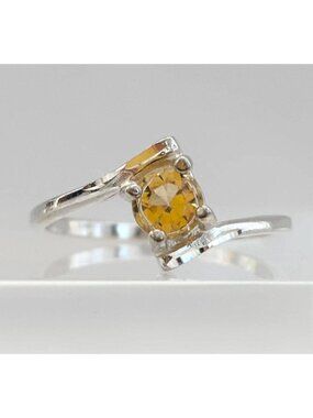 Yellow Citrine Solitaire Gemstone Sterling Silver 925 Vintage Ring sz 7.75